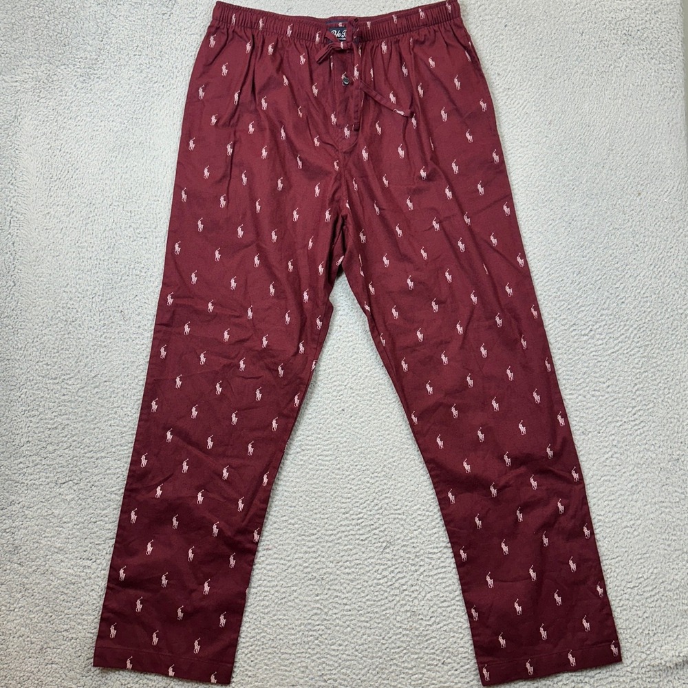 Polo Ralph Lauren Pajama Pants Mens Large Sleepwear Burgundy Pony Drawstring